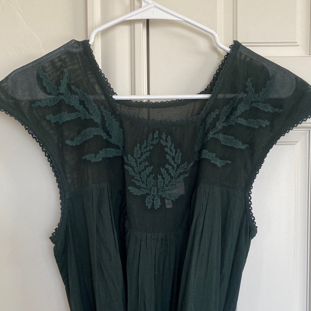 THE GREAT. Dark Green Embroidered Dress